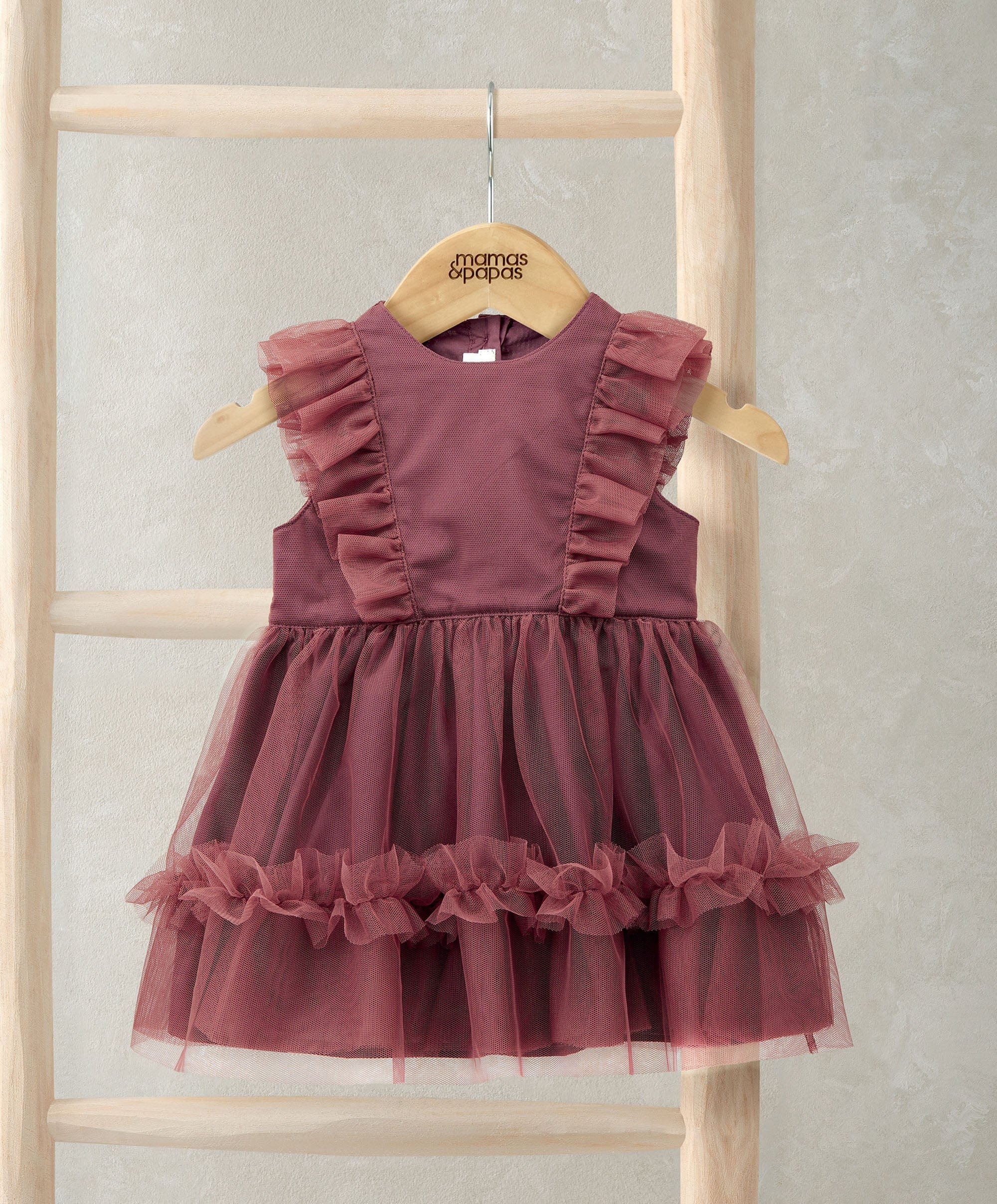 Frill Shoulder Tulle Dress - Pink
