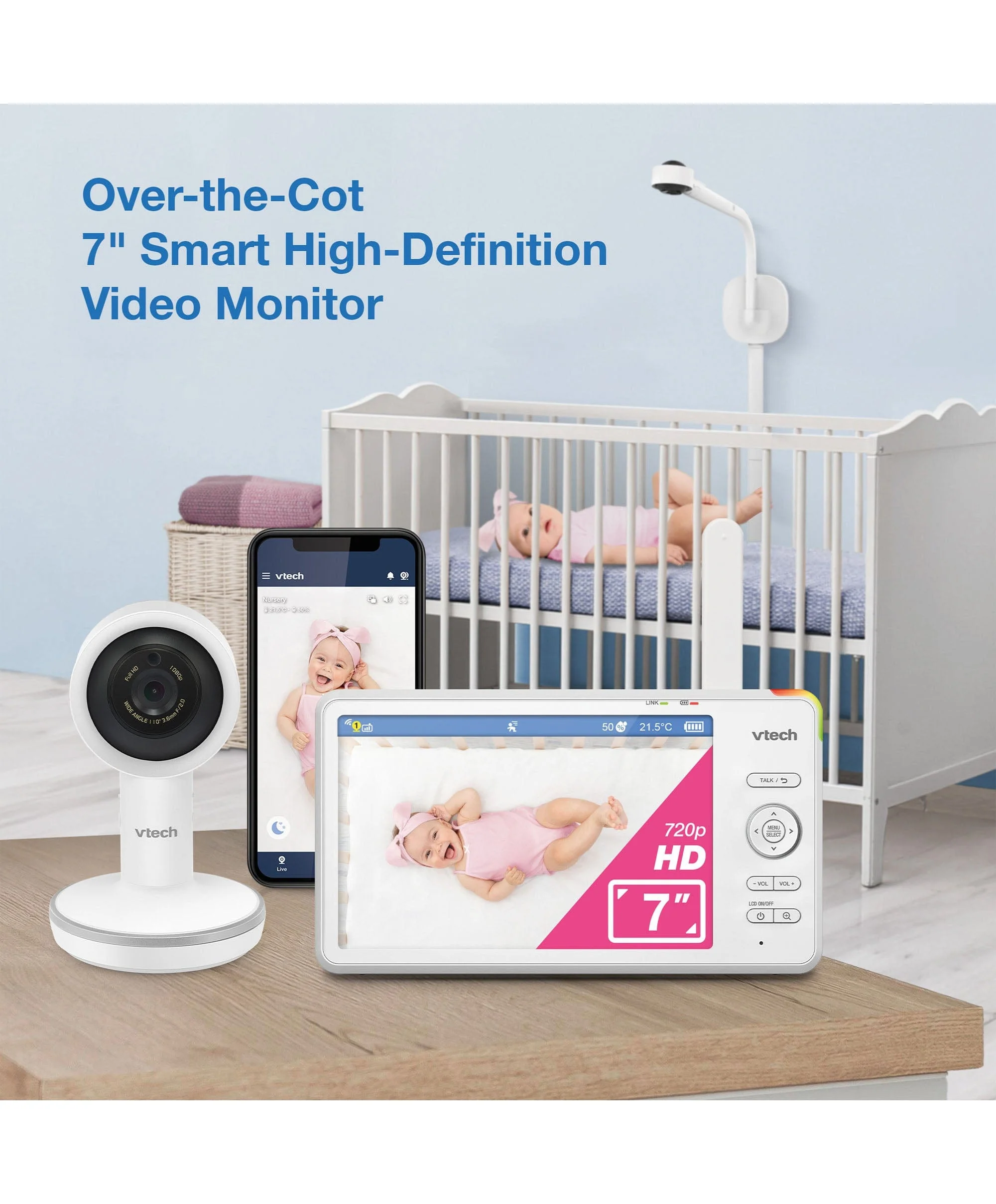 VTech RM7787HD 7inch Over-The-Cot Smart Monitor - Image 4